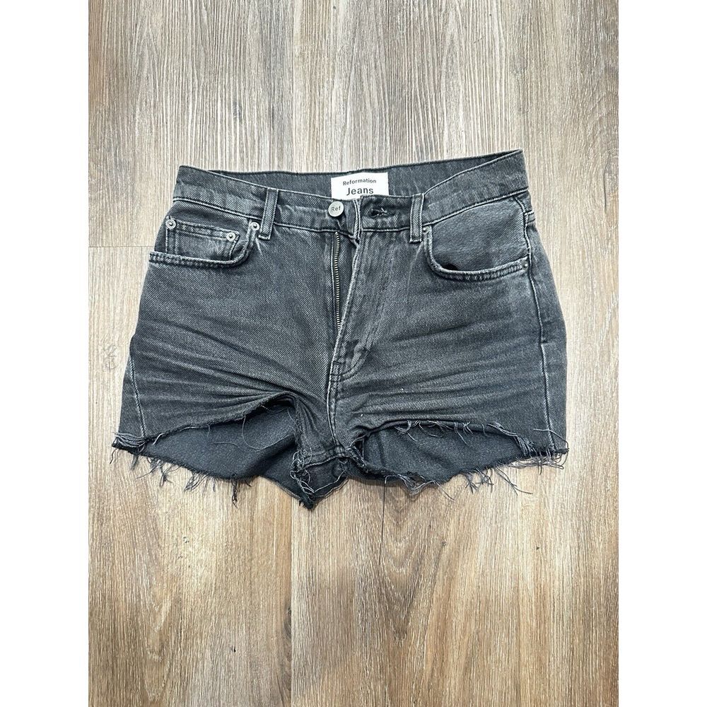 Reformation Size 25 Women's Button Zip High Rise Black Distress Denim Shorts